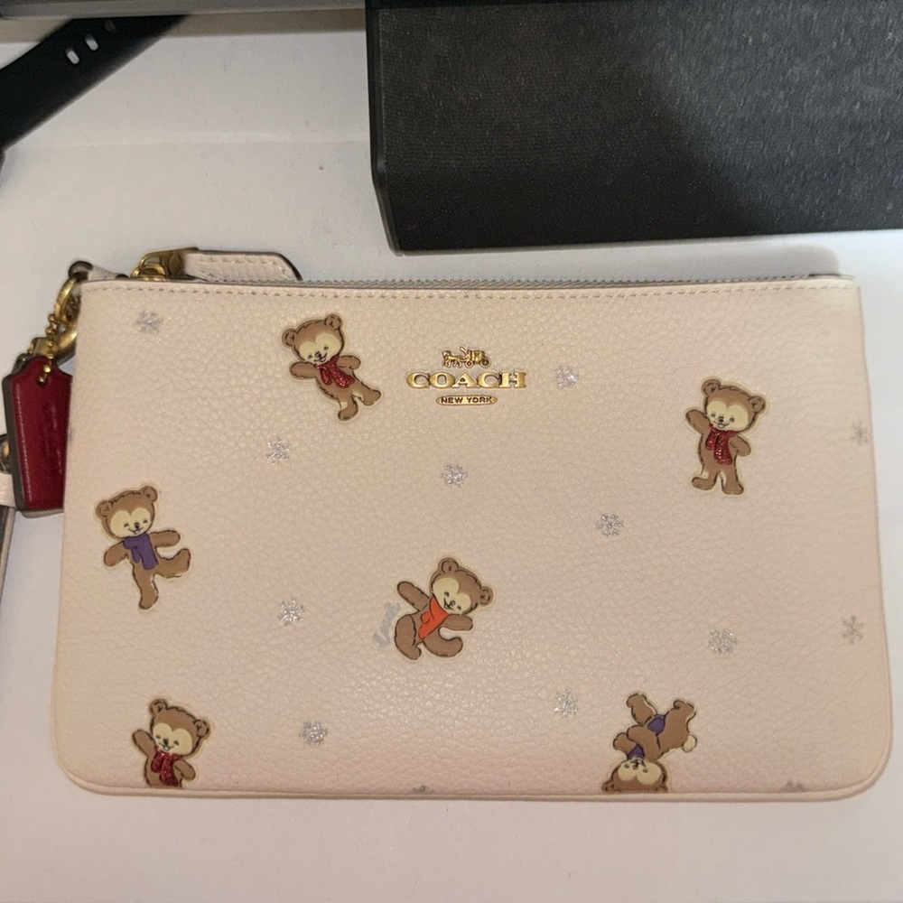 Coach Christmas bear wristlet